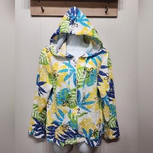 Analogy Petite Jacket PM Medium Windbreaker  Multicolor Floral Hooded Beach B423